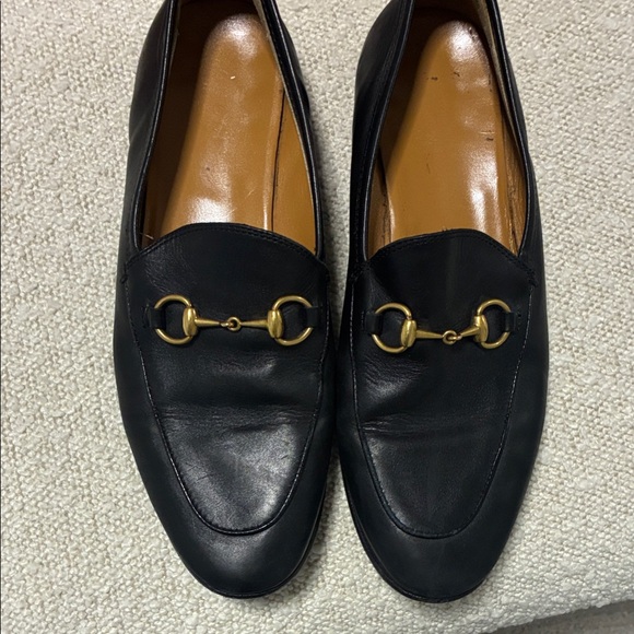 Gucci Shoes - Gucci Jordaan Horsebit Black Loafers with Gold Accent
